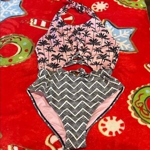 No Boundaries Pink and Black Palm Tree One Piece Swimsuit